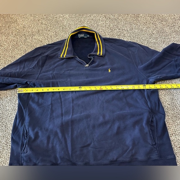 POLO RALPH LAUREN XXL Navy Yellow Mesh Knit 1/4 Quarter Zip R $138 - Picture 5 of 8
